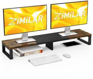 Zimilar Dual Monitor Stand Riser, Large Monitor Stand for Desk, Wood Monitor Riser with Storage Organizer for Home Office, Monitor Stands for 2 Monitors, Desktop Wooden Monitor Riser for Computer