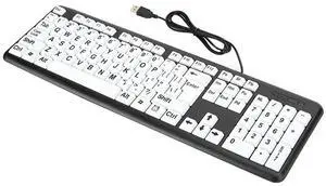 Computer Wired USB Wired Keyboard, Low Vision Keyboard Black Keyboard with White Large Print Keys(Black)