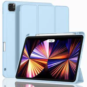 ZryXal New iPad Pro 11 Inch Case 2022(4th Gen)/2021(3rd Gen)/2020(2nd Gen) with Pencil Holder,Smart iPad Case [Support Touch ID and Auto Wake/Sleep] with Auto 2nd Gen Pencil Charging (Sky Blue)