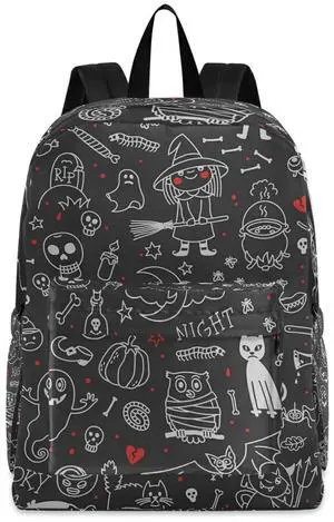 ZzWwR Halloween Chalkboard Witch Cats Bats Polyester Computer Backpack Large Daypack for Business Sport Travel School Bookbags