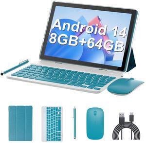 10 inch Tablet Android 14 Tablets PC Set 2 in 1 Tablet with Keyboard Case Mouse Stylus 8GB RAM+64GB ROM 1TB Expansion Tableta Computer 10.1" IPS Screen 2MP+8MP Dual Camera 6000 mAh battery WiFi BT Tab