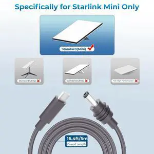 Starlink Mini USB C to DC Power Cable, Starlink Mini Cable 16.4FT, Compatible with 100W+ Power Bank and PD Charger(16.4FT/5M)
