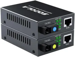 SODOLA Gigabit SingleMode BiDi Fiber to Ethernet Media Converter, Fiber Media Converter, SMF Single SC Fiber to Copper RJ45 for 10/100/1000Base-Tx to 1000Base-LX, up to 20km