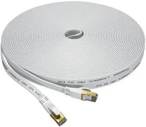 Cat 8 Ethernet Cable 200 FT, Outdoor&Indoor High Speed Heavy Duty Network LAN Internet Cable,SFTP Gold Plated RJ45 40Gbps 2000Mhz Patch Cord, for Modem/Router/Gaming,Faster Than Cat7/Cat6/Cat5-White