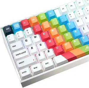 TIMSEKER Rainbow Theme White Keycaps, Dye Sublimation Cherry Profile PBT Keycap Set, 1.7mm Thick Cool Custom Key Cap for ANSI Layout Mechanical Gaming Keyboard, 134 Keys