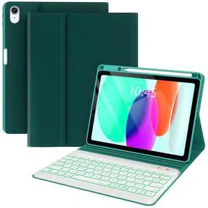 BLUTLOTUS for iPad 11th A16 10th Generation Case with Keyboard - 7 Colors Backlit Wireless Detachable Folio Keyboard Cover with Pencil Holder for iPad 11 inch A16 2025 10th Gen 10.9 Inch 2022 (Teal)