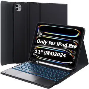 GreenLaw for iPad Pro 11 inch Case with Keyboard(M4) 2024, Detachable Wireless Keyboard Case, Stain-Resistant Surface, 7-Color Backlit, Multi-Touch Trackpad, 2 Device Connection, Black