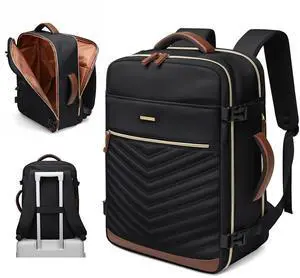 GOLF QUALITY Travel Backpack for Women - Carry On Travel Laptop Backpack,Personal Item Travel Bag Waterproof Large Casual Daypack Backpack for Business Trip Weekender,17.3Inch,Black