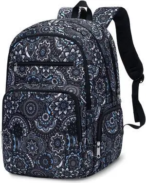 FOKDUVB Large Backpack for Women Backpack with Lots of Pockets for Travel Work School Bookbag with Laptop Compartment for High School College Girls Mochilas Morrales para Mujer (Black/Gray, Paisley)