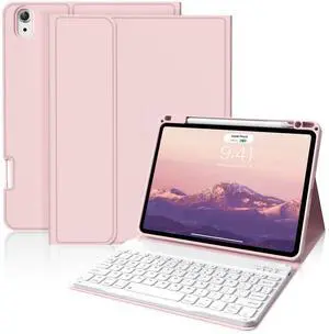 BQDIYOO Case for iPad Air 7th/6th 11-inch M3/M2 (2025/2024), iPad Air 5th/4th Generation 10.9 inch 2022/2020, Stand Folio Detachable Wireless Keyboard Soft TPU Cover with Pencil Holder, Pink