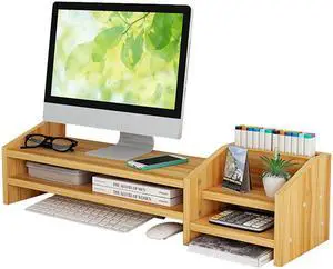 Catekro Monitor Stand Riser, 2 Tiers Wood Monitor Riser Stand with Storage Organizer, Multi-Purpose Desktop Organizer Riser for Computer,Laptop,Printer(Brown)