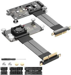 CERRXIAN M.2 NVME M-Key SSD to PCI-E 4X Extension Cable with Cooling Fan and Automatic Discoloration LED,Supports 2230/2242 / 2260/2280 M.2 NGFF NVME SSD