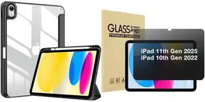 ProCase iPad 11th/10th Clear Back Case and 4-Way Privacy Screen Protector Bundle