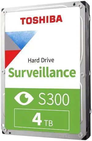 Toshiba S300 4TB Internal Surveillance Hard Drive, 3.5 SATA HDD, Supports up to 64 HD Cameras at a 180TB/Year workload (HDWT840UZSVA)