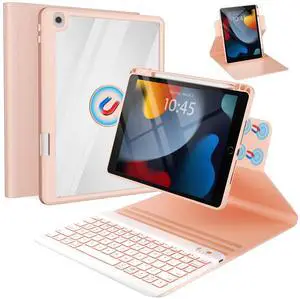 Keyboard Case for iPad 9th/8th/7th Generation-10.2 inch 2021/2020/2019, iPad Pro 10.5-inch, iPad Air 3 Gen Case with Backlit Keyboard, 360° Rotatable Detachable Folio with Pencil Holder (Pink)