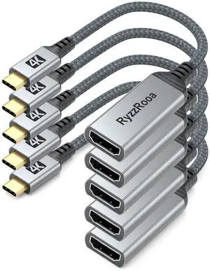 RyzzRooa USB C to HDMI Adapter 5 Pack, 4K USB Type-C to HDMI Adapter [Thunderbolt 3/4 Compatible] for iPhone 16/15 Series, MacBook Pro/Air, iPadPro, S24/23 Series, Dell XPS, Surface and More
