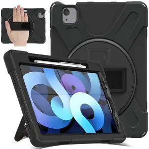 Weuiean Case for iPad Air 5th/4th Generation 10.9 & Pro 11 Inch 1st, 2nd, 3rd, Heavy Duty Shockproof Silicone Sturdy Kid Case with Screen Protector-Stand-Pen-Hand/Shoulder Strap - Black