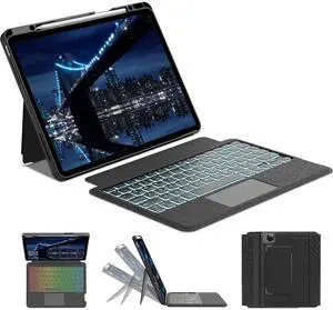 KVAGO Keyboard Case for iPad Air 13-inch (M3, 2025/ M2, 2024)& iPad Pro 12.9 Case inch (3/4/5/6th Gen) with Keyboard, Magic Magnetic Keyboard, Rainbow Color Backlit, Multi-Touch Trackpad, Dark Black
