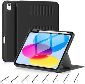 Supveco Case for iPad (A16) 11-inch 2025 and iPad 10th Generation 10.9 inch (2022) with Pencil Holder,Multi Angles Magnetic Stand,Shockproof Protection Cover with Auto Sleep/Wake-Black