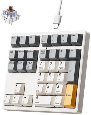 FJÄDRAR Mechanical Number Pad, 34 Key Hot Swappable Numpad Brown Switches, USB Wired Numeric Keypad with PBT Keycaps White Backlit Number Pad for Laptop, MacBook,PC Desktop