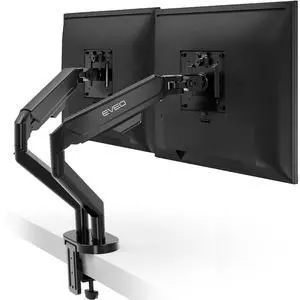 EVEO Premium Dual Monitor Mount 14"-35 Dual Monitor Arm VESA Bracket Adjustable Height Gas Spring Dual Monitor Stand, Screen Full Motion Dual Monitor Arm-Computer Monitor Stand for 2 Screens - Black