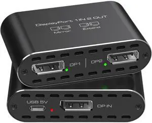 JCYMELE Displayport to Dual Displayport Splitter Dual 4K120Hz Extended Display Adapter for 2 Monitors, Display Port Splitter 1 in 2 Out Supports MST & SST Mode for PC, Laptop,Computer Graphics Card