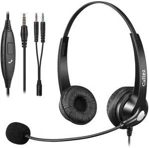 Callez 3.5mm Cell Phone Headset, Mono Computer Headset with Noise Cancelling Microphone, Compatible with iPhone Samsung Huawei Smartphones Laptop iPad iPod Skype PC