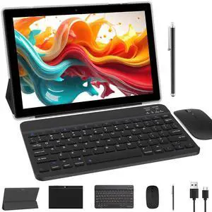 10 inch Tablet with Keyboard 2 in 1 Tablet Android 14 Tablets Include Case Mouse Stylus 6000mAh battery 8GB+64GB Support 1TB Expandable 10.1" Tableta, 2MP+8MP Dual Camera WiFi-6 Bluetooth 5.0 Tab