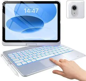 typecase Touch iPad 10th Generation Case with Keyboard (10.9", 2022) and iPad A16 (11th Gen, 2025)  360° Rotatable, 11-Color Backlit, Multi-Touch Trackpad, Thin & Light (Silver)