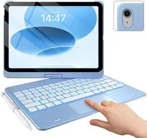 typecase Touch iPad 10th Generation Case with Keyboard (10.9", 2022) and iPad A16 (11th Gen, 2025)  360° Rotatable, 11-Color Backlit, Multi-Touch Trackpad, Thin & Light (Sky Blue)