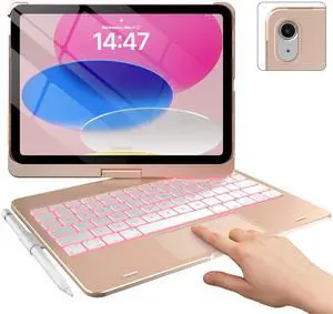 typecase Touch iPad 10th Generation Case with Keyboard (10.9", 2022) and iPad A16 (11th Gen, 2025)  360° Rotatable, 11-Color Backlit, Multi-Touch Trackpad, Thin & Light (Rose Gold)
