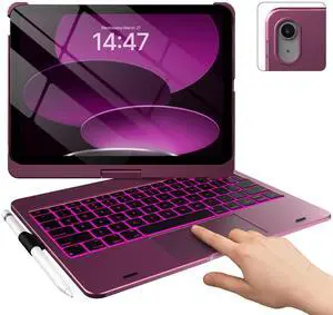 typecase Touch iPad 10th Generation Case with Keyboard (10.9", 2022), Multi-Touch Trackpad, 10 Color Backlight, 360° Rotatable, Thin & Light for Apple iPad 10th Gen 10.9 (Raspberry)