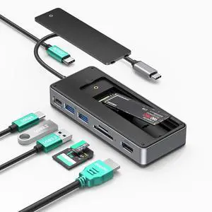 GiGimundo GM28P M.2 NVMe SSD Docking Station - 10Gbps Multi Ports Portable USB-C Hub, PD100W, HDMI 4K 60Hz, SD Card Reader, M.2 Dock for Laptop Mac, Black