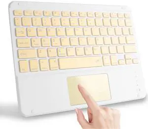 Wireless Bluetooth Keyboard, Ultra Slim Rechargeable Portable Cordless with Touchpad 10 Inch Wireless Keyboard for iOS Android Windows Mobile Phones Laptops Tables (Yellow)