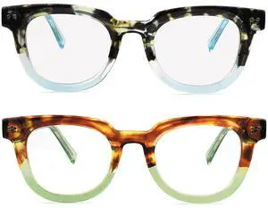Soarea Trendy Showbiz Square Blue Light Blocking Reading Glasses Women Oprah Style Computer Readers 1.0 1.5 1.75 2.0 2.5 3.0 (Center Stage - Blue & Green, 1.75, multiplier_x)