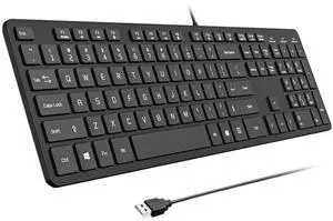 B.FRIENDIT Wired USB Keyboard, Comfortable Quiet Chocolate Keys, Durable Ultra-Slim Wired Computer Keyboard(QWERTY) for PC, Windows 11/10/8/7/XP/Vista KB1430 - Black