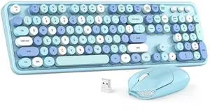 Wireless Keyboard and Mouse Combo, MOWUX Colorful Computer Full Size 2.4G Plug and Play Wireless Typewriter Keyboard and Mouse Set for Windows, Computer, Desktop, PC, Notebook (Blue Colorful)