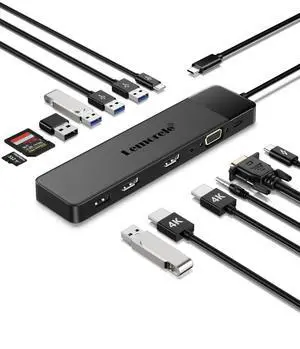 Lemorele 13 in 1 USB C Docking Station Triple Monitor w/Dual HDMI 4K, VGA, 5 USB 3.0/2.0, USB-C 3.0, 100W PD, SD/TF, 3.5mm Audio, Multiport Hub Adapter for Lenovo, Surface, Dell, HP Laptops Lemorele 13 in 1 USB C Docking Station Triple Monitor w/Dual HDMI 4K, VGA, 5 USB 3.0/2.0, USB-C 3.0, 100W PD, SD/TF, 3.5mm Audio, Multiport Hub Adapter for Lenovo, Surface, Dell, HP Laptops