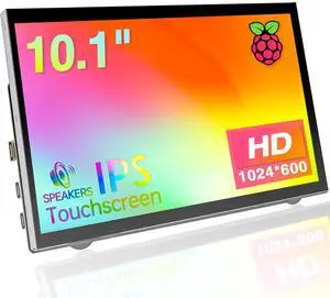 HAMTYSAN Raspberry Pi Screen, 10.1" Touchscreen Monitor 1024x600 HDMI Monitor LCD IPS Screen, Bulit in Dual Speakers for Raspberry Pi 400/4/3/2/Zero/B/B+ Jetson Nano Win11/10/8/7, Plug and Play