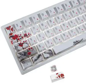 JSJT PBT Japanese Keycaps-Side Printed Keycap Set PBT Doubleshot Shine Through Custom Keycap Cherry Profile Plum Blossom Key Caps 135 Keys for Cherry MX Switch Mechanical Keycboard
