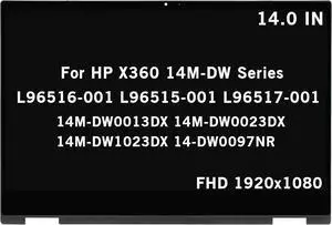L96516-001 L96515-001 L96517-001 Replacement for HP Pavilion X360 14M-DW 14M-DW0013DX 14M-DW0023DX 14M-DW1023DX 14-DW0097NR 14M-DW1033DX FHD 1080P LCD Display Touch Screen Assembly with Bezel