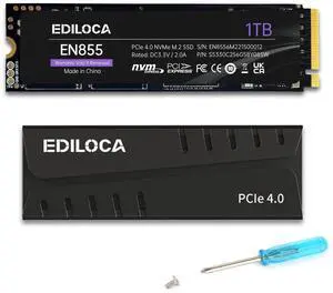 Ediloca 1TB PS5 SSD with Heatsink PCIe Gen4 NVMe M.2 Gaming SSD, 7400MB/s Read, 1GB DRAM Cache, 3D TLC | Internal Solid State Drive Compatible with PS5 & PC(EN855)