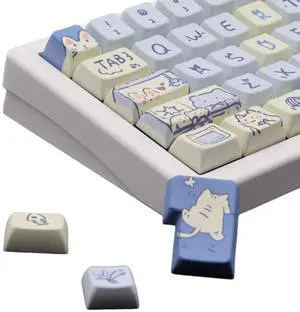 Cmokifuly Cat Cute Keycaps MDA Profile Custom PBT Blue Kitty Keycap for Mechanical Keyboard,148 Keys Dye-Sub Cute Keycaps (Blue Kitty)