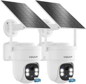 VIZIUUY 2Pack Solar Security Cameras Wireless Outdoor,3MP Security Cameras Wireless Outdoor with 128GB SD Card