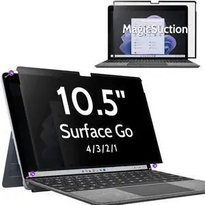 Peslv Privacy Screen for 10.5 Inch Surface Go 4/3/2/1, MagicSuction Removable Anti Spy Black Protector, Glare Blue Light Filter for Microsoft Laptop Computer Monitor