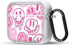MOSNOVO for Airpods 3 Case, for Airpods 3 Cover, Pink Dripping Smiles Face Print Protective Clear Case with Shockproof Dual Layer Hard Luxe Metal Ring Designed for AirPods 3rd Generation