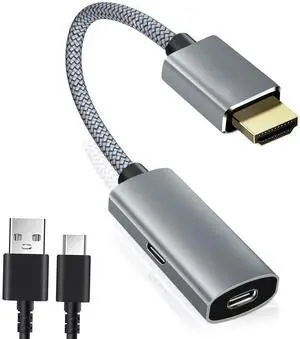 Basesailor HDMI Male to USBC Female Cable Adapter with USBC Power Cable,Type C 3.1 (Display) to HDMI (Source) Converter,4K 60Hz Thunderbolt 3 Adapter for New MacBook Pro,Mac,Surface,Xreal Air,Rokid
