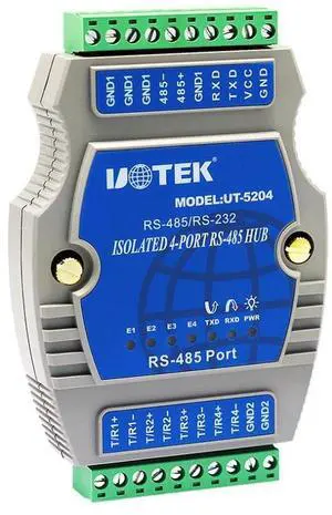 UTEK UT-5204 4port RS485 Guide Rail Type Intelligent Hub(4-Port RS-485 Hub, Rail-Mounted,Binding Post, PhotoElectric Isolation)