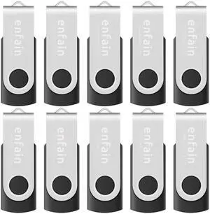 10-Pack Enfain 16GB USB 2.0 Swivel Flash Drives: Shareable Data Storage for Home & Office Use (Black) 10-Pack Enfain 16GB USB 2.0 Swivel Flash Drives: Shareable Data Storage for Home & Office Use (Black)