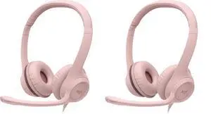 Logitech H390 Wired USB Headset With Noise Cancelling Microphone for PC/Laptop, Stereo Headphones With in-Line Controls, Works With Chromebook, 2 Pack (Rose) Bulk Packaging